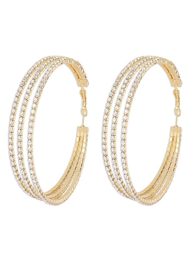 WFik 1Pair Luxury Crystal Large Hoop Dangle Earrings - Big Circle & Heart Rhinestone Statement Drop Earrings - Bridal Wedding Jewelry for Women (Hoop&gold) - Image 4
